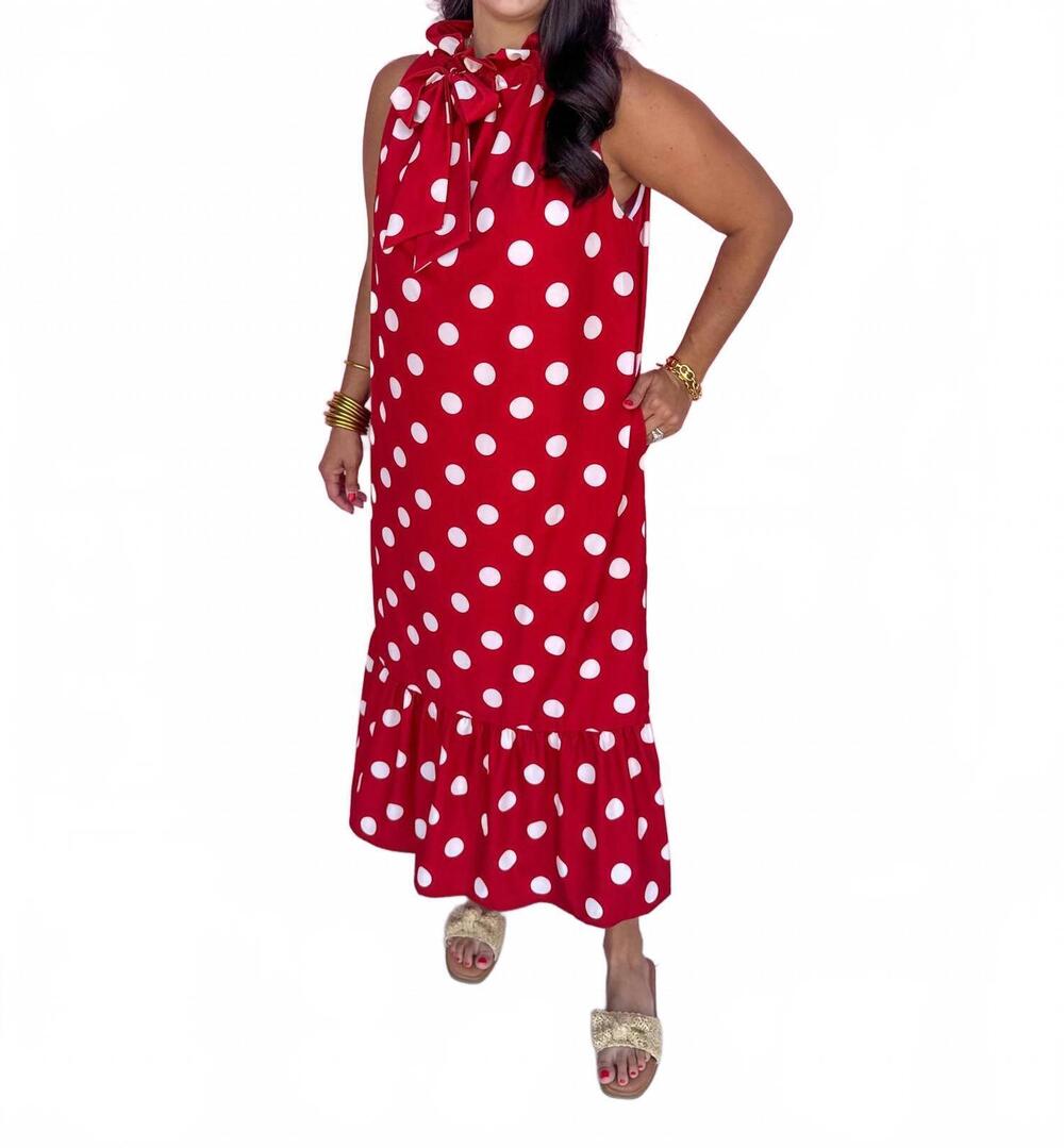 NEW CAROLE CHRISTIAN women's scarlett polka dot maxi dress in red